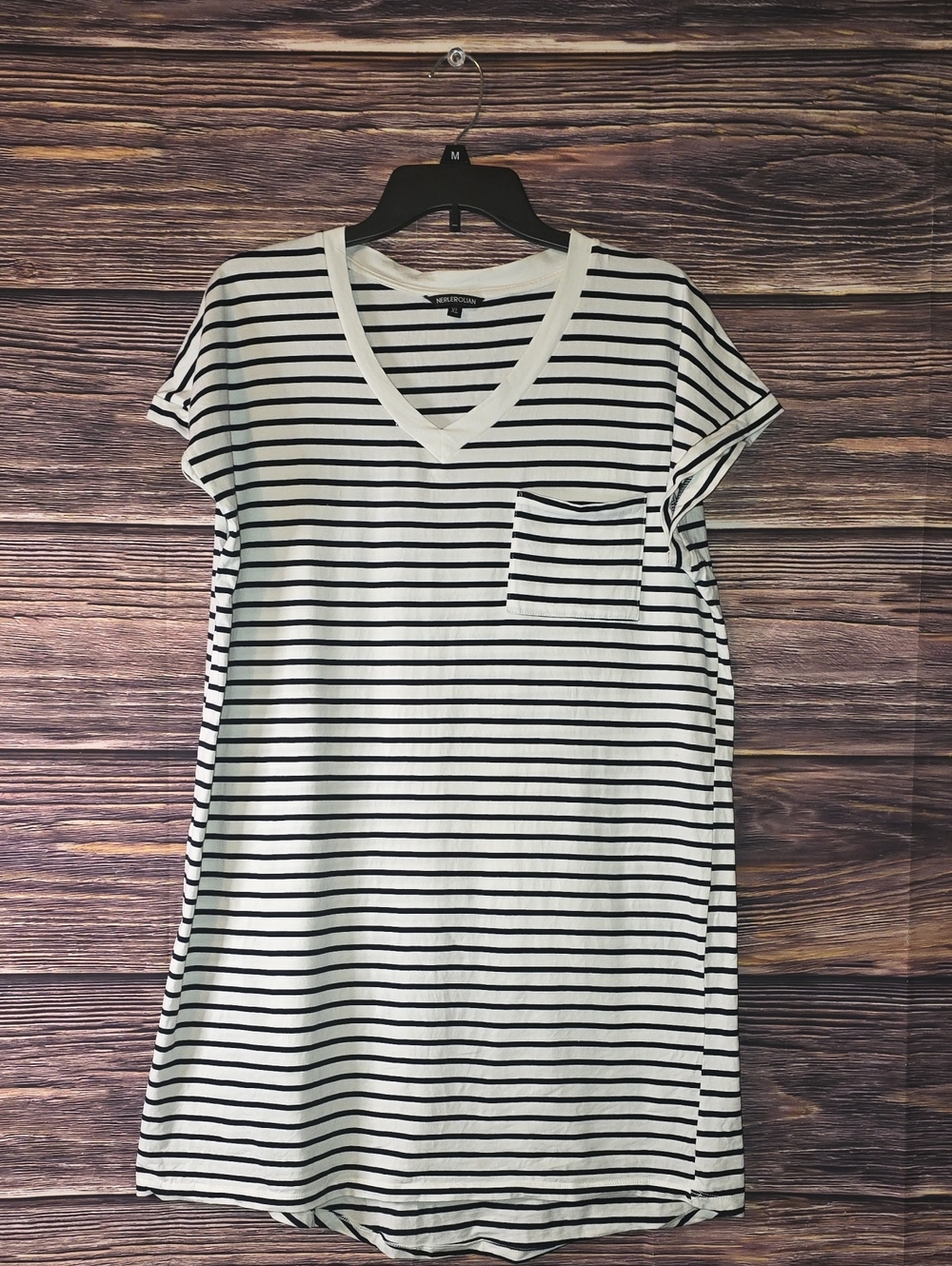 Striped V-Neck Midi Dress with Pocket - White/Black